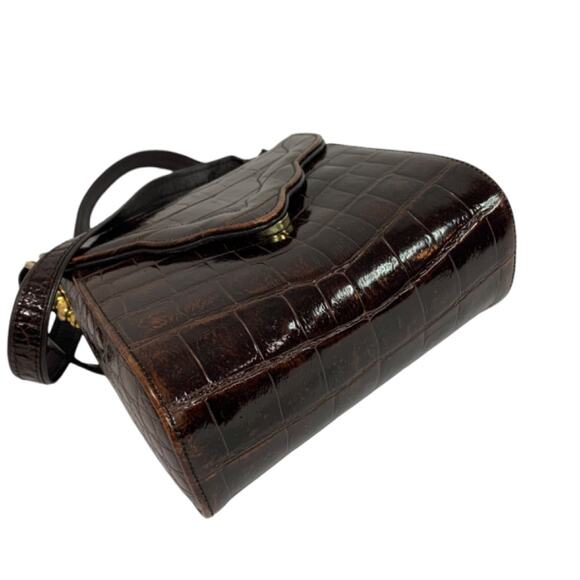 Sondra Roberts Faux Croc Embossed Brown Hardshell Purse Shoulderbag - Picture 5 of 7